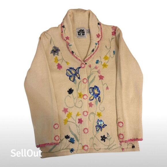 Storybook Knits Women's XS Floral Embellished Cardigan Sweater Vintage - Picture 1 of 6